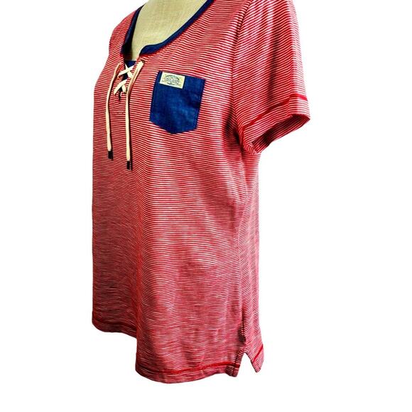 LRL Lauren Jeans Co Short Sleeve Top Nautical Red Cotton Striped Large #696 - Picture 11 of 14